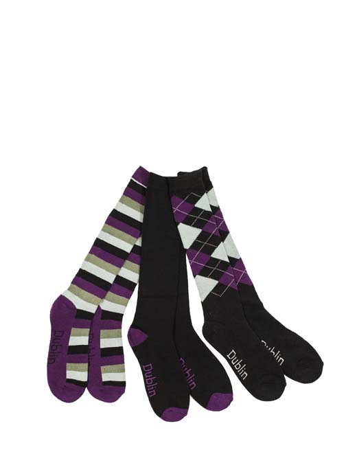 Black Purple Grey One Size Dublin 3 Pack Socks Riding 